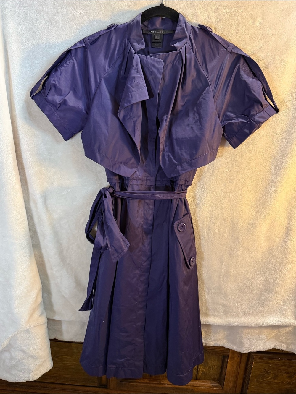 Marc Jacobs Purple Trench-Style Midi Dress with Tie Waist